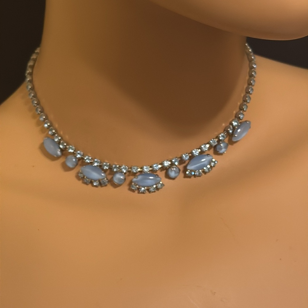Gorgeous light blue rhinestone and polished stone choker